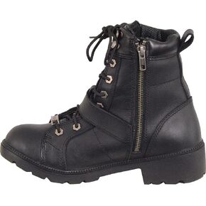 حذاء Milwaukee Leather MBL9326WP للسيدات من الجلد الأسود الفاخر برباط مقاوم للماء لراكبي الدراجات النارية