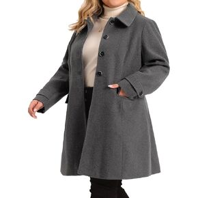Agnes Orinda Plus Size Winter Coats for Women Turndown Collar Cuff Single Breasted Pea Trench Long Coat