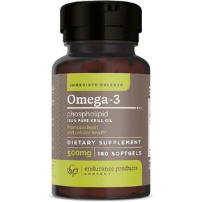 100% Pure Krill Oil - Omega-3s EPA, DHA and Astaxanthin - 1000mg Per Serving, 180 Softgels - Phospholipids - Endurance Products Company