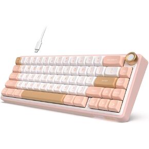 RK ROYAL KLUDGE R65 Wired Mechanical Keyboard with Volume Knob, 60% Percent RGB Backlit Gasket Mount Gaming Keyboard with PBT Keycaps, MDA Profile, QMK/VIA, 66 Keys Hot Swappable Cream Switch, Cyan