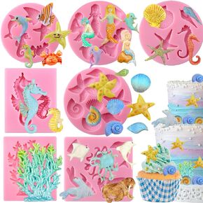 Mini Sea Creatures Summer Beach Candy Silicone Mold for Sugarcraft Cake Decoration, Fondant Cupcake Topper, UV Resin Epoxy Jewelry Casting, Polymer Clay Crafting Projects 30-cavity Pack of 7