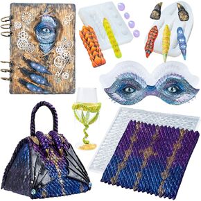 Dragon Epoxy Resin Silicone Molds Set Scales Skin Eyes Claws Dorsal Fins for Fondant Cake Decoration, Chocolate, Polymer Clay Crafting 4-Bundle 13-Cavity 0.3-5inch