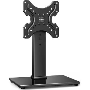 حامل تلفزيون FITUEYES لأجهزة التلفاز مقاس 19-42 بوصة، حامل تلفزيون دوار عالمي مع قاعدة من الزجاج المقسى، حامل تلفزيون عالمي قابل للتعديل مع دوران 90 درجة، يحمل ما يصل إلى 99 رطلاً، VESA 200x200 مم، أسود... in Kuwait