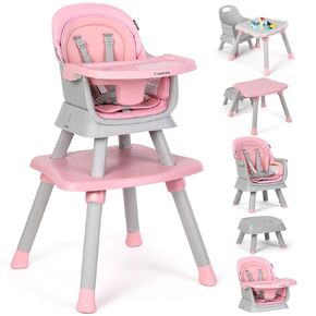 Cowiewie 8 in 1 Baby High Chair Growing with Baby High Chairs for Babies and Toddlers Chair Set Building Block Table Highchair with Safety Harness, Removable Tray (White & Black)