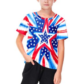 Remimi Boys July 4th Shirts Kids Stars and Stripes American Flag Short Sleeve Tops 5-14 Years