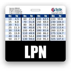 LPN Badge Buddy Horizontal w/Height & Weight Conversion Charts (Black)