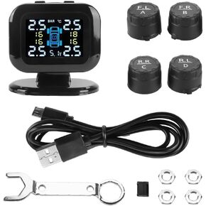 Tire Pressure Monitoring System TPMS USB Charger Monitor with 4 Sensors & 5 Alarm Modes, Colorful LCD Display, Real-time Monitoring Pressure and Temperature, Easy to Install, Ideal for RV SUV MPV