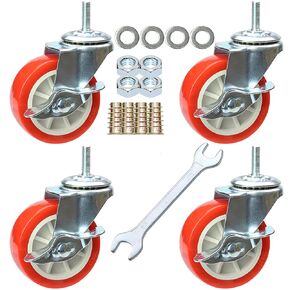 Caster Wheels, Heavy Duty Casters Threaded Stem Casters No Noise Swivel Casters Set of 4 Locking Castor Wheels for Funiture, Workbench, Carts (3 Inch, American Size 1/2''-13×25mm)