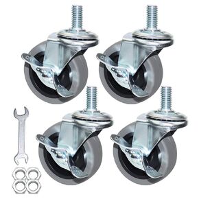 Caster Wheels, Heavy Duty Casters Threaded Stem Casters No Noise Swivel Casters Set of 4 Locking Castor Wheels for Funiture, Workbench, Carts (3 Inch, American Size 1/2''-13×25mm)