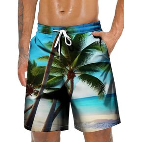 STANFVMEN Men's Hawaiian Beach Shorts Casual Lightweight Drawstring Quick Dry Holiday Tropical Shorts with Pockets