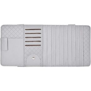 Car Sun Visor Organizer, Universal PU Leather Car Sun Visor Organizer CD/DVD/Glasses/Driving License Holder Car CD Sleeve Holder(Silver)
