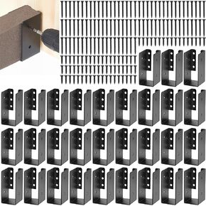 Blulu 30 Pcs Concealed Joist Hanger with Screws 2'' x 4'' Outdoor Concealed Flange Joist Bracket Steel Powder Coated Concealed Mount Light Joist Hangers for Beam Swing Handrail Fence Wood