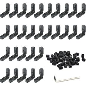 FORRCKY 30Sets 2020 Series Aluminum Extrusion Profile L Bracket Internal Connector 20 Right Angle Joint Conner with 20 Extruded Aluminium Perfiles T Slot M5 Set Screws