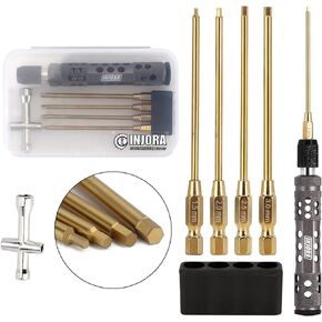 INJORA 4 in 1 RC Hex Screw Driver Set, 1/4" Drive Hex Bit Set, Allen Wrenches Sets 1.5mm 2.0mm 2.5mm 3mm with Cross Wrench, RC Car Tool Kit for TRX4 Arrma Helicopter Drone Boat