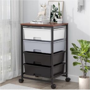 Utility Cart with 4 Drawers,Rolling Storage Cart with Drawers,Storage Rolling Drawer Cart with Wooden Tabletop for Bedroom,Kid's Room,Dorm,Classroom,Office,White