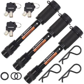 TowWorks 79633 Keyed Alike 5/8" Trailer Hitch Lock Set with Extra Long 3-1/4" Span, Double Safety Tow Hitch Receiver Locking Pin for Class III IV Hitches with 2" and 2.5" Receivers, 3-Pack