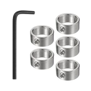 HARFINGTON 5pcs 16mm Drill Stop Collar Set Depth Stop, Adjustable High Speed Steel Drilling Limit Ring, Nickel Coated Surface Dowel Shaft Chuck Positioner with Hex Wrench Silver
