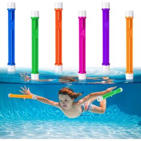 6 Pcs Underwater Pool Diving Toys Dive Sticks Plastic Swimming Toys for Summer Teens Adults Learning to Swim Game, 6 Colors