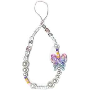 Sndperiexam Colorful Cell Phone Lanyard Strap Charms- Handmade Beaded Butterfly Charms for Women Girl, Rainbow Keychain Accessories