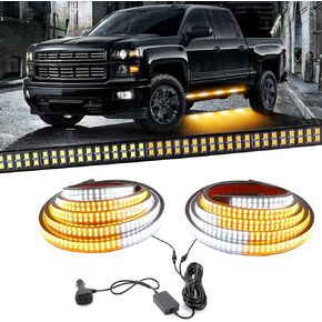 Afurkuot 2-in-1 LED Running Board Light 70 Inch Emergency Strobe Light Strips, Amber & White LED Warning Beacon Strobe Light Bar, 1152 LEDs Waterproof Car Safety Strobe Light for Truck Vehicles