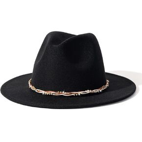 Lisianthus Classic Womens Fedora Hat Wide Brim Panama Dress Hat with Shiny Belt
