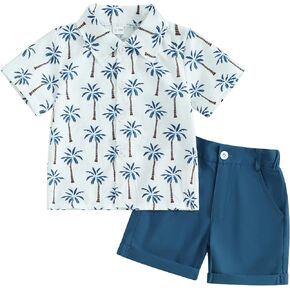 Baby Boy Hawaiian Clothes Short Sleeve Tropical Tree Button Down Shirt Bermuda Shorts Kids Summer Gentleman Outfit
