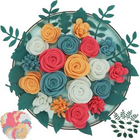 BAZIMA Felt Flowers and Succulents Kit, Letter Board Accessories, DIY Wreaths, Vertical Garden, Baby Shower, Create Headbands,20 Felt Flowers and 17 Felt Leaves Kit