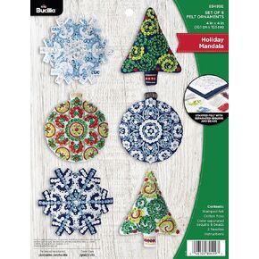 Bucilla Felt Applique 6 Piece Ornament Making Kit, Mandala Christmas, Perfect for DIY Arts and Crafts, 89499E