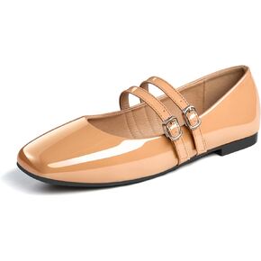 Chicmyth Mary Jane Flats ; Square Toe Patent Leather Flats ; Causal Dressy Business Flat Shoes