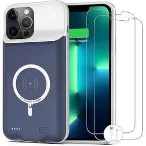 Battery Case for iPhone 13 Pro Max, [10800mAh] Enhanced Portable Protective Qi Wireless Charger Case Battery Pack with CarPlay Wireless Charging Case Compatible for iPhone 13 Pro Max (6.7 inch)-Blue