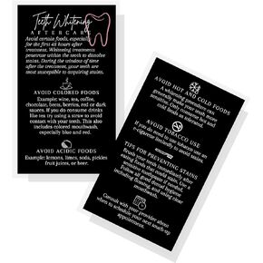 Boutique Marketing LLC Teeth Whitening Aftercare Cards | 50 Pack | 2x3.5 inch Business Card | Wallet Size Black with Pink Tooth Design