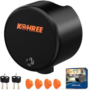 Kohree Heavy Duty Trailer Coupler Lock, RV Trailer Locks fit 2-5/16 inches, 2", 1-7/8" Couplers, Sturdy Structural Steel Safety Tow Lock with 4 Keys & 4 Dust Covers, Black