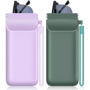 Sunglass Case,2PCS Slicone Sunglasses/Glasses Case Pouch for Women & Men,Portable Travel Soft Eyeglass Bags with Squeeze Top
