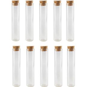 10 PCS Transparent Glass Test Tubes with Cork Stoppers Round Straight Bottles Containers for Powder Candy Storage Scented Tea Scientific Experiments 60ML (2 Ounce)