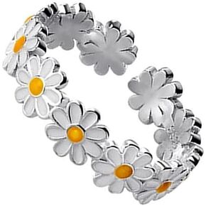 Lovely Daisy Flower Rings You Are My Sunshine Daisy Blooms Enamel Adjustable Open Ring Delicate Everyday Ring for Women Girls
