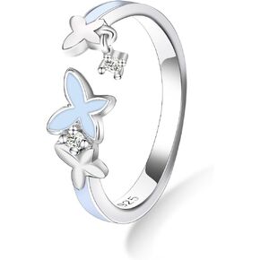 Qings Luminous Butterfly/Firefly Ring, 925 Sterling Silver Glow in the Dark Adjustable Animal Open Rings for Women Teen Girls Daughter