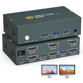 8K USB3.0 HDMI KVM Switch 2 Computers 2 Monitors 2 Port Dual Monitors Switches for 2 PC Or 2 Laptops Share Keyboard & Mouse,Resolution 8K@60HZ,with EDID