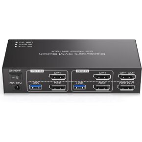 Displayport KVM Switch Dual Monitor 8K@60Hz/4K@120Hz USB 3.0 DP 1.4 KVM Switcher for 2 Computers Share 2 Monitors and 4 USB Devices Support Extended & Copy Mode Wired Controller 2 USB Cables Included in Kuwait