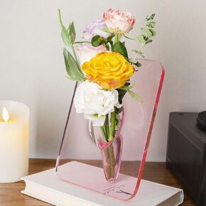 Black Clear Acrylic Photo Frame Flower Vase, 8 x 6 Inch Aesthetic Unique Flower Vase for Centerpieces, Decorative Picture Frame Vase, Flower Frame Vase for Home Office Wedding Acrylic Decor