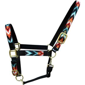 Nylon Horse Black Multicolor Patterned Neoprene Padded Adjustable Halter 606190v