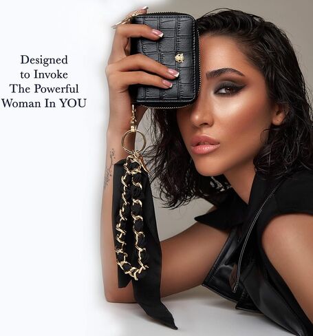 MARYAM Luxury Designer Genuine Leather RFID wallets for women, The best black credit card holder for women, the most beautiful wristlet keychain wallet women, THE women wallet you are looking for! in Saudi Arabia