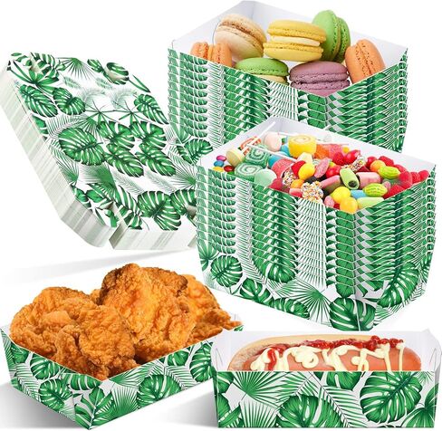 50 قطعة من ديكورات حفلات هاواي بوزن 1 رطل للاستعمال مرة واحدة، صينية طعام ورقية من أوراق النخيل Luau، حفلات استوائية، قوارب طعام ورقية للحفلات الصيفية، عطلة الشاطئ، سفاري الغابة، كرنفال، هدايا الحفلات (6.3 × 4.3 بوصة) in Kuwait