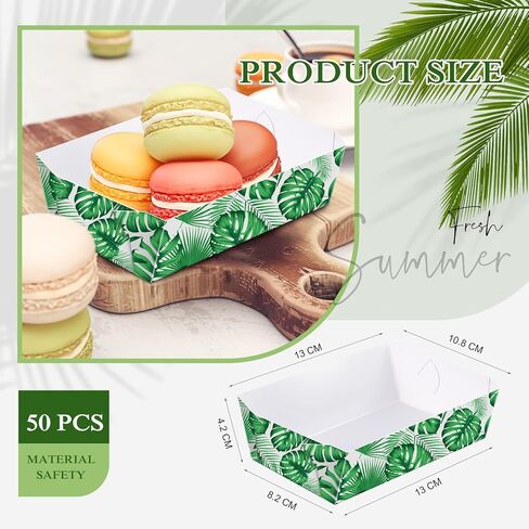 50 قطعة من ديكورات حفلات هاواي بوزن 1 رطل للاستعمال مرة واحدة، صينية طعام ورقية من أوراق النخيل Luau، حفلات استوائية، قوارب طعام ورقية للحفلات الصيفية، عطلة الشاطئ، سفاري الغابة، كرنفال، هدايا الحفلات (6.3 × 4.3 بوصة) in Kuwait