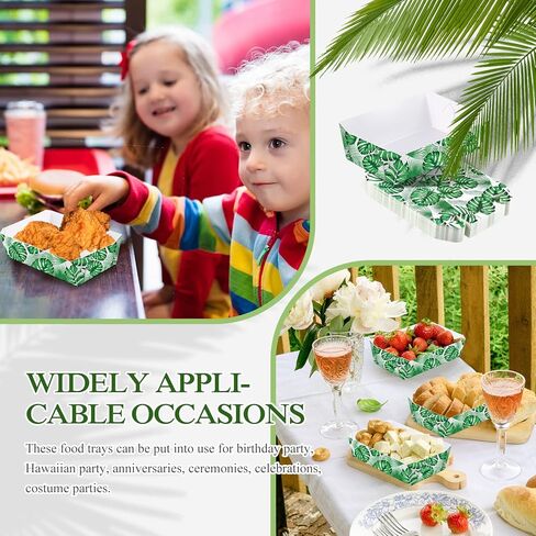 50 قطعة من ديكورات حفلات هاواي بوزن 1 رطل للاستعمال مرة واحدة، صينية طعام ورقية من أوراق النخيل Luau، حفلات استوائية، قوارب طعام ورقية للحفلات الصيفية، عطلة الشاطئ، سفاري الغابة، كرنفال، هدايا الحفلات (6.3 × 4.3 بوصة) in Kuwait