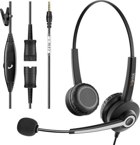 Wantek سماعة الهاتف الخليوي مع ميكروفون إلغاء الضوضاء، سماعة رأس سلكية للكمبيوتر 3.5 ملم لأجهزة Android وأجهزة الكمبيوتر المحمول والكمبيوتر اللوحي Skype Call Center Home Office، راحة فائقة in Kuwait