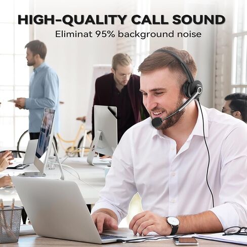 Wantek سماعة الهاتف الخليوي مع ميكروفون إلغاء الضوضاء، سماعة رأس سلكية للكمبيوتر 3.5 ملم لأجهزة Android وأجهزة الكمبيوتر المحمول والكمبيوتر اللوحي Skype Call Center Home Office، راحة فائقة in Kuwait