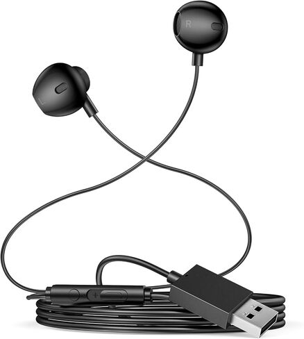 Aolcev 6.6FT Gaming Headsets for PC USB Headset with Microphones Gaming Headphones for PS5 PS4 Gaming Earbuds for Computer Laptop MacBook USB Headphones for Office and Live Broadcast Black in Kuwait