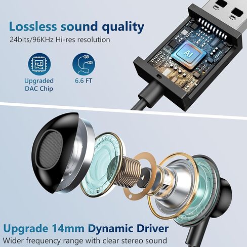 Aolcev 6.6FT Gaming Headsets for PC USB Headset with Microphones Gaming Headphones for PS5 PS4 Gaming Earbuds for Computer Laptop MacBook USB Headphones for Office and Live Broadcast Black in Kuwait