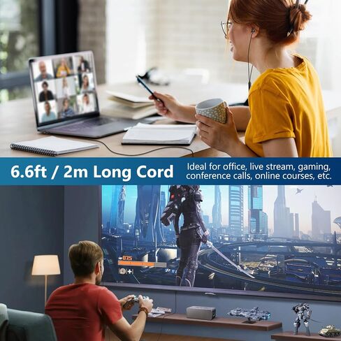 Aolcev 6.6FT Gaming Headsets for PC USB Headset with Microphones Gaming Headphones for PS5 PS4 Gaming Earbuds for Computer Laptop MacBook USB Headphones for Office and Live Broadcast Black in Kuwait