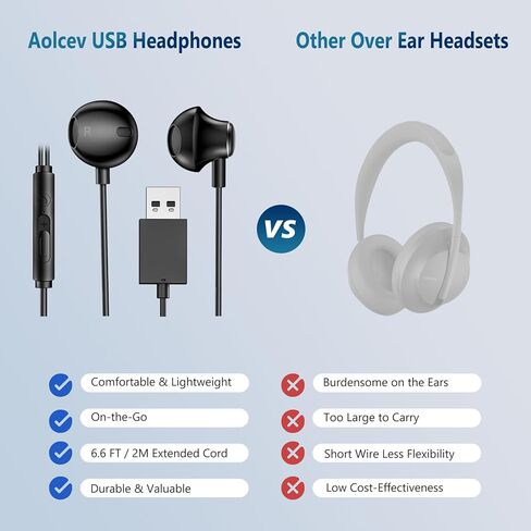 Aolcev 6.6FT Gaming Headsets for PC USB Headset with Microphones Gaming Headphones for PS5 PS4 Gaming Earbuds for Computer Laptop MacBook USB Headphones for Office and Live Broadcast Black in Kuwait